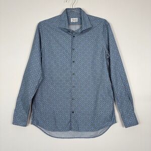 Stenströms Men ButtonDown Shirt 16 41 Blu Geometric Floral Fitted Twofold Cotton